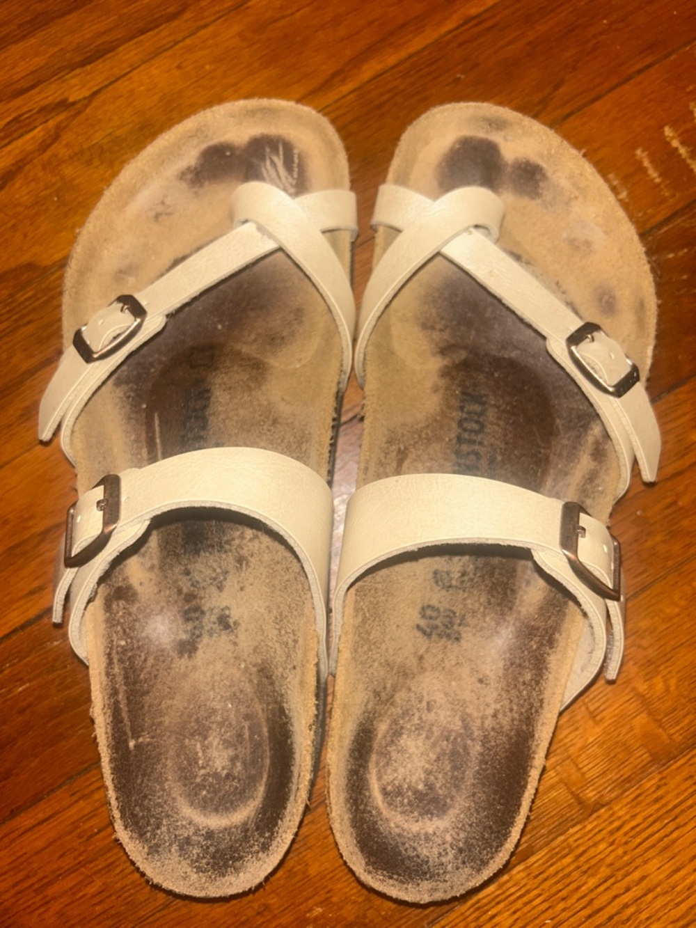 Birkenstock Pearl Beige Two-Strap Buckle Sandals - Picture 3 of 5